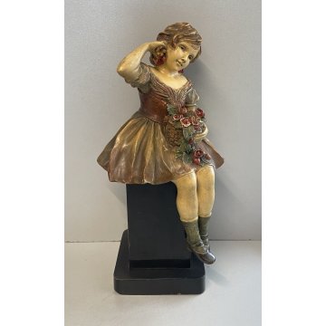Pannunzio ANTICA SCULTURA TERRACOTTA SMALTATA DAMA FIORI statua ceramica DONNA