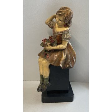 Pannunzio ANTICA SCULTURA TERRACOTTA SMALTATA DAMA FIORI statua ceramica DONNA