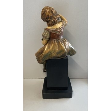 Pannunzio ANTICA SCULTURA TERRACOTTA SMALTATA DAMA FIORI statua ceramica DONNA