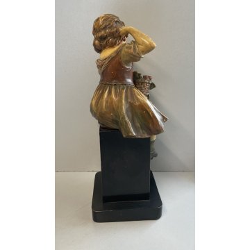 Pannunzio ANTICA SCULTURA TERRACOTTA SMALTATA DAMA FIORI statua ceramica DONNA