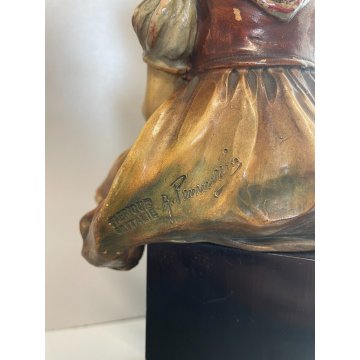 Pannunzio ANTICA SCULTURA TERRACOTTA SMALTATA DAMA FIORI statua ceramica DONNA