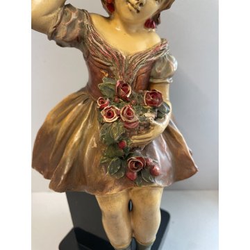 Pannunzio ANTICA SCULTURA TERRACOTTA SMALTATA DAMA FIORI statua ceramica DONNA