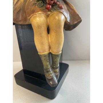 Pannunzio ANTICA SCULTURA TERRACOTTA SMALTATA DAMA FIORI statua ceramica DONNA