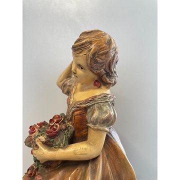 Pannunzio ANTICA SCULTURA TERRACOTTA SMALTATA DAMA FIORI statua ceramica DONNA