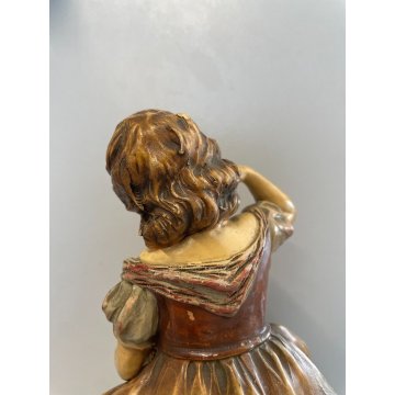 Pannunzio ANTICA SCULTURA TERRACOTTA SMALTATA DAMA FIORI statua ceramica DONNA