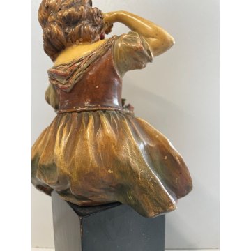 Pannunzio ANTICA SCULTURA TERRACOTTA SMALTATA DAMA FIORI statua ceramica DONNA