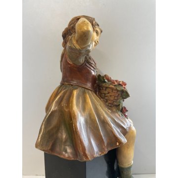 Pannunzio ANTICA SCULTURA TERRACOTTA SMALTATA DAMA FIORI statua ceramica DONNA
