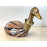 COPPIA BOTTIGLIA ANATRA PAPERA DUCK VETRO MURANO ZANFIRICO TAPPO ARGENTO 800