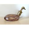 COPPIA BOTTIGLIA ANATRA PAPERA DUCK VETRO MURANO ZANFIRICO TAPPO ARGENTO 800