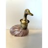 COPPIA BOTTIGLIA ANATRA PAPERA DUCK VETRO MURANO ZANFIRICO TAPPO ARGENTO 800