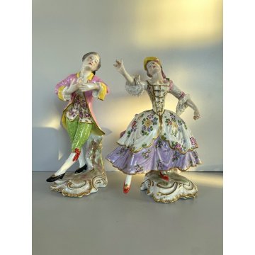 ANTICA COPPIA SCULTURA STATUA PORCELAINE FIGURE DANZANTI SCENA GALANTE FRANCE