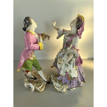 ANTICA COPPIA SCULTURA STATUA PORCELAINE FIGURE DANZANTI SCENA GALANTE FRANCE