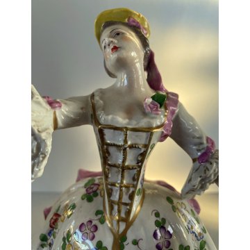 ANTICA COPPIA SCULTURA STATUA PORCELAINE FIGURE DANZANTI SCENA GALANTE FRANCE