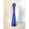 BOTTIGLIA CONICA VETRO SOFFIATO Murano TAPPO SFERA CANNE BLU AVVENTURINA ORO '50