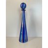 BOTTIGLIA CONICA VETRO SOFFIATO Murano TAPPO SFERA CANNE BLU AVVENTURINA ORO '50