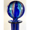 BOTTIGLIA CONICA VETRO SOFFIATO Murano TAPPO SFERA CANNE BLU AVVENTURINA ORO '50