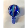 BOTTIGLIA CONICA VETRO SOFFIATO Murano TAPPO SFERA CANNE BLU AVVENTURINA ORO '50