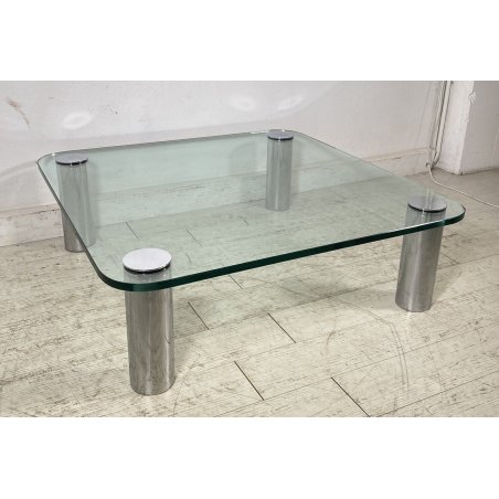 TAVOLINO SALOTTO DESIGN ATTR. MARCO ZANUSO PER ZANOTTA ANNI 70 CROMATO VETRO