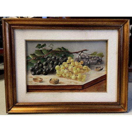 QUADRO DIPINTO OLIO TELA F. Forges NATURA MORTA AUTUNNALE TAVOLO UVA NOCI 1887