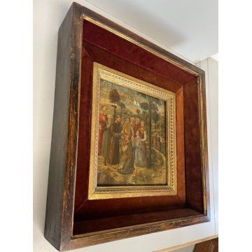 ANTICO DIPINTO OLIO SCENA S. Francesco SANTI PAESAGGIO COLLI RELIGIOSO '800