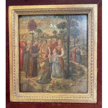 ANTICO DIPINTO OLIO SCENA S. Francesco SANTI PAESAGGIO COLLI RELIGIOSO '800