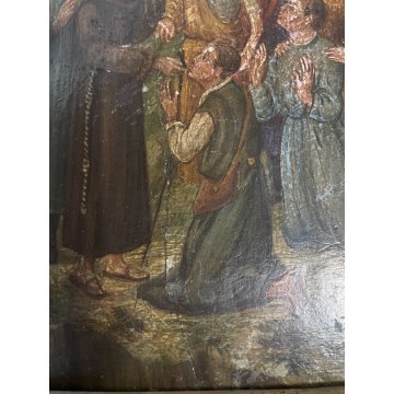 ANTICO DIPINTO OLIO SCENA S. Francesco SANTI PAESAGGIO COLLI RELIGIOSO '800