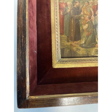 ANTICO DIPINTO OLIO SCENA S. Francesco SANTI PAESAGGIO COLLI RELIGIOSO '800
