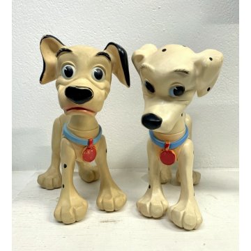 COPPIA PUPAZZO GOMMA DALMATA Pongo Peggy 33cm LEDRAPLASTIC Carica 101 Disney '70