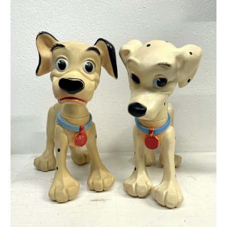 COPPIA PUPAZZO GOMMA DALMATA Pongo Peggy 33cm LEDRAPLASTIC Carica 101 Disney '70