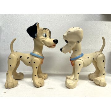 COPPIA PUPAZZO GOMMA DALMATA Pongo Peggy 33cm LEDRAPLASTIC Carica 101 Disney '70