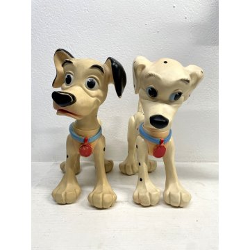 COPPIA PUPAZZO GOMMA DALMATA Pongo Peggy 33cm LEDRAPLASTIC Carica 101 Disney '70