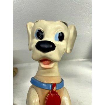COPPIA PUPAZZO GOMMA DALMATA Pongo Peggy 33cm LEDRAPLASTIC Carica 101 Disney '70