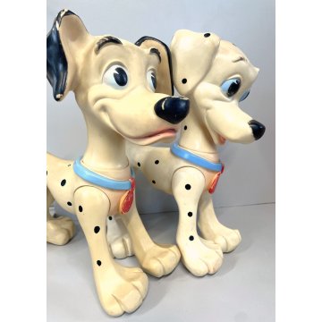 COPPIA PUPAZZO GOMMA DALMATA Pongo Peggy 33cm LEDRAPLASTIC Carica 101 Disney '70