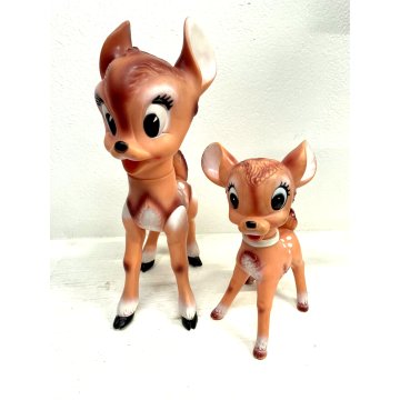 COPPIA Bambi PUPAZZO GOMMA 37 e 25 cm/h LEDRAPLASTIC FIGURINE Walt Disney '70