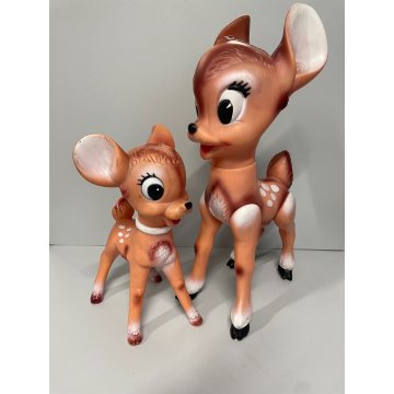 COPPIA Bambi PUPAZZO GOMMA 37 e 25 cm/h LEDRAPLASTIC FIGURINE Walt Disney '70