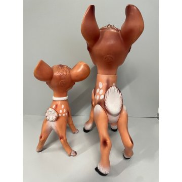 COPPIA Bambi PUPAZZO GOMMA 37 e 25 cm/h LEDRAPLASTIC FIGURINE Walt Disney '70