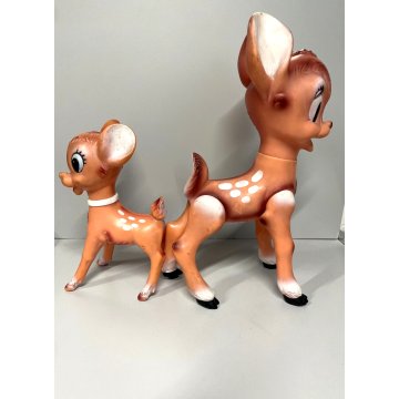 COPPIA Bambi PUPAZZO GOMMA 37 e 25 cm/h LEDRAPLASTIC FIGURINE Walt Disney '70
