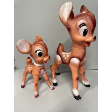 COPPIA Bambi PUPAZZO GOMMA 37 e 25 cm/h LEDRAPLASTIC FIGURINE Walt Disney '70