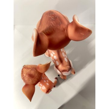 COPPIA Bambi PUPAZZO GOMMA 37 e 25 cm/h LEDRAPLASTIC FIGURINE Walt Disney '70