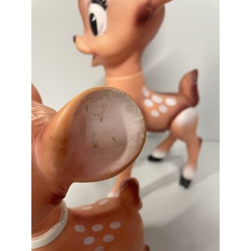 COPPIA Bambi PUPAZZO GOMMA 37 e 25 cm/h LEDRAPLASTIC FIGURINE Walt Disney '70