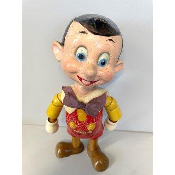 ANTICO GIOCATTOLO PINOCCHIO Walt Disney FIGURA LEGNO ARTICOLATA 27 cm/h ANNI '40