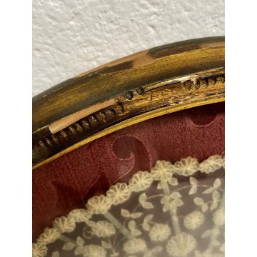 ANTICO VENTAGLIO PIZZO BACHELITE VENTAGLIERA TECA CORNICE LEGNO ORO VINTAGE '900