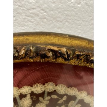ANTICO VENTAGLIO PIZZO BACHELITE VENTAGLIERA TECA CORNICE LEGNO ORO VINTAGE '900
