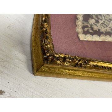 ANTICO VENTAGLIO PIZZO BACHELITE VENTAGLIERA TECA CORNICE LEGNO ORO VINTAGE '900