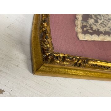ANTICO VENTAGLIO PIZZO BACHELITE VENTAGLIERA TECA CORNICE LEGNO ORO VINTAGE '900