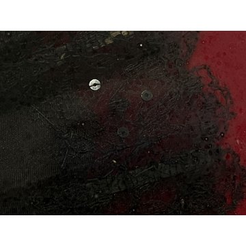 ANTICO VENTAGLIO TECA CORNICE DORATA DECORO FIORI BIANCHI TESSUTO NERO HAND FAN