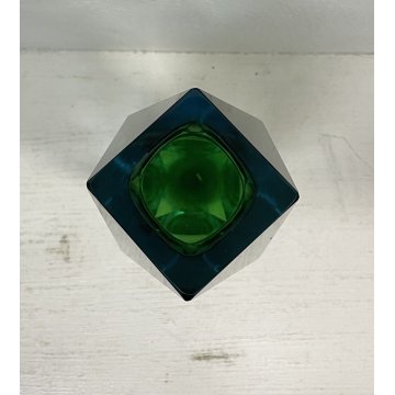 VASO VINTAGE VETRO MURANO SOMMERSO Flavio Poli SFACCETTATO TRASPARENTE VERDE