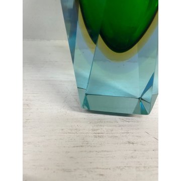 VASO VINTAGE VETRO MURANO SOMMERSO Flavio Poli SFACCETTATO TRASPARENTE VERDE