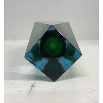VASO VINTAGE VETRO MURANO SOMMERSO Flavio Poli SFACCETTATO TRASPARENTE VERDE