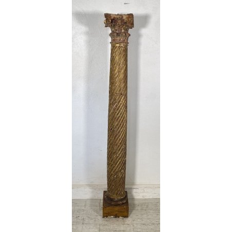ANTICA GRANDE COLONNA LEGNO PIOPPO DORATO PILASTRO 1700 CAPITELLO CHIESA EPOCA